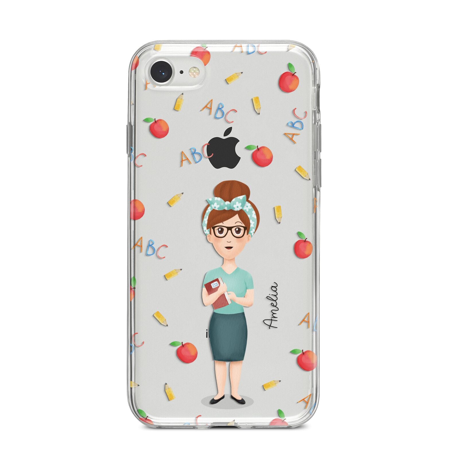 Personalised Teacher Cartoon iPhone 8 Bumper Case on Silver iPhone