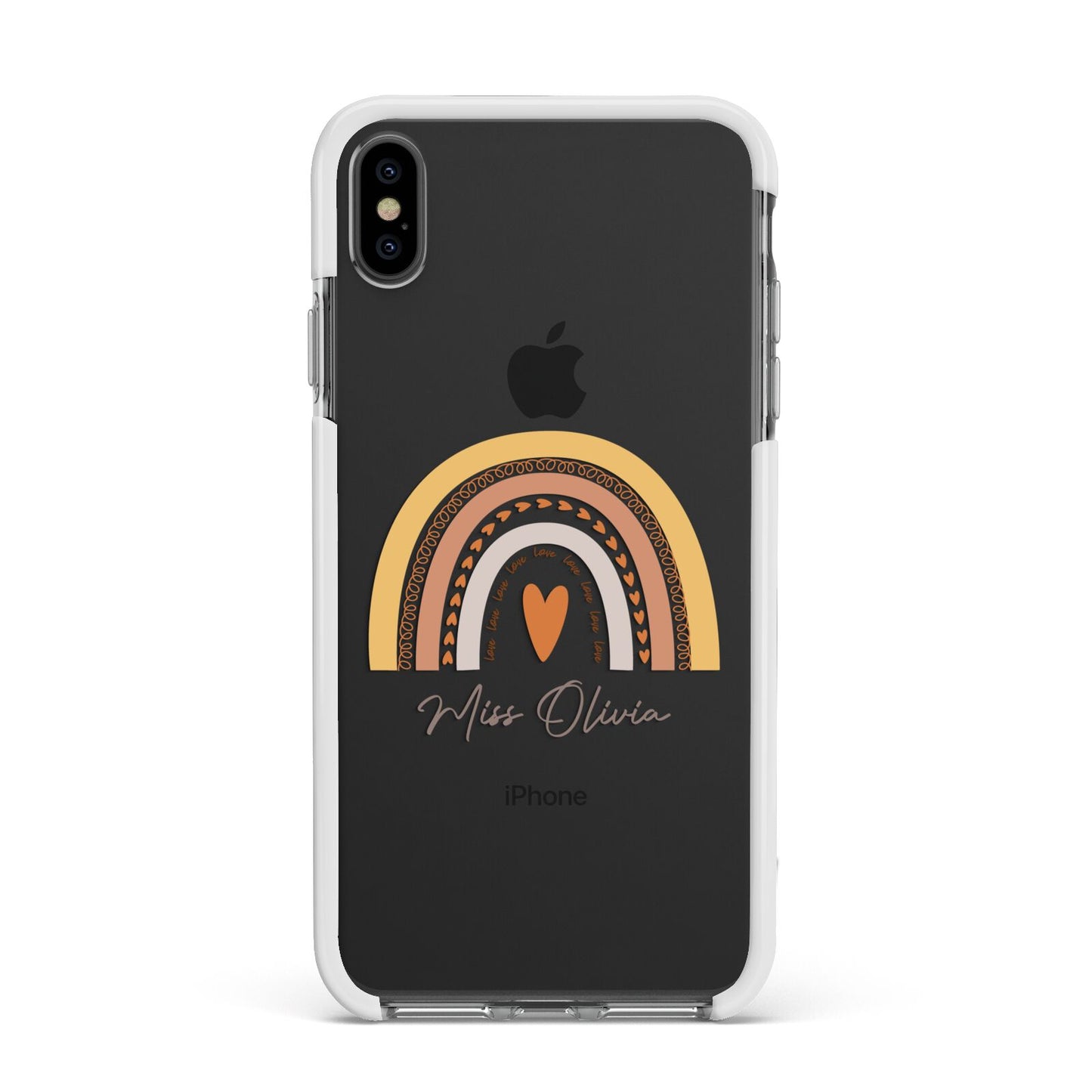 Personalised Teacher Neutral Rainbow Apple iPhone Xs Max Impact Case White Edge on Black Phone