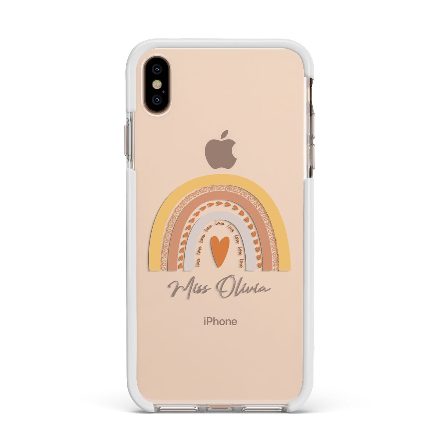 Personalised Teacher Neutral Rainbow Apple iPhone Xs Max Impact Case White Edge on Gold Phone