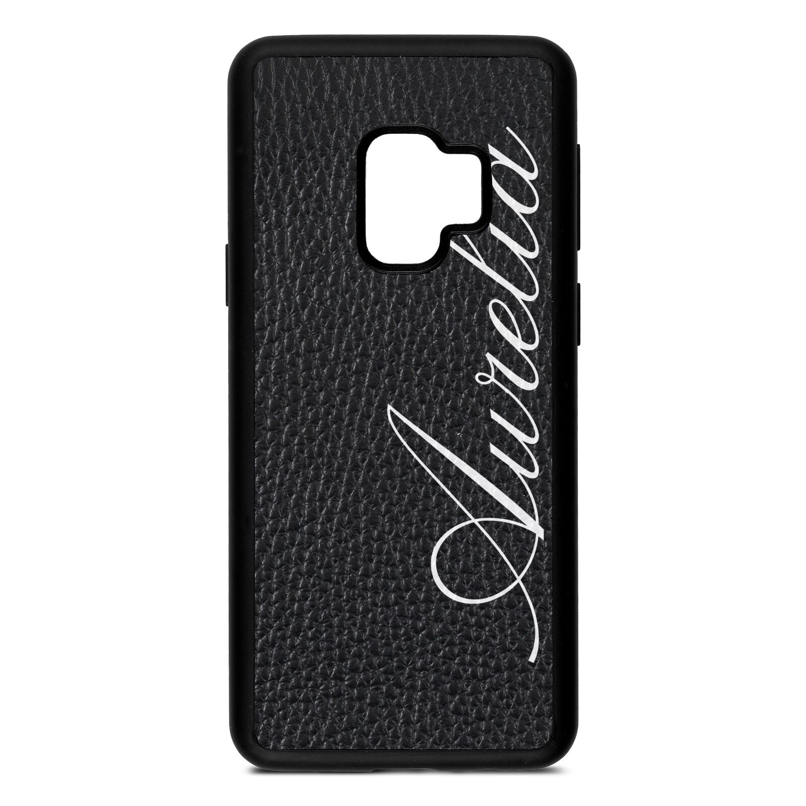 Personalised Text Black Pebble Leather Samsung S9 Case