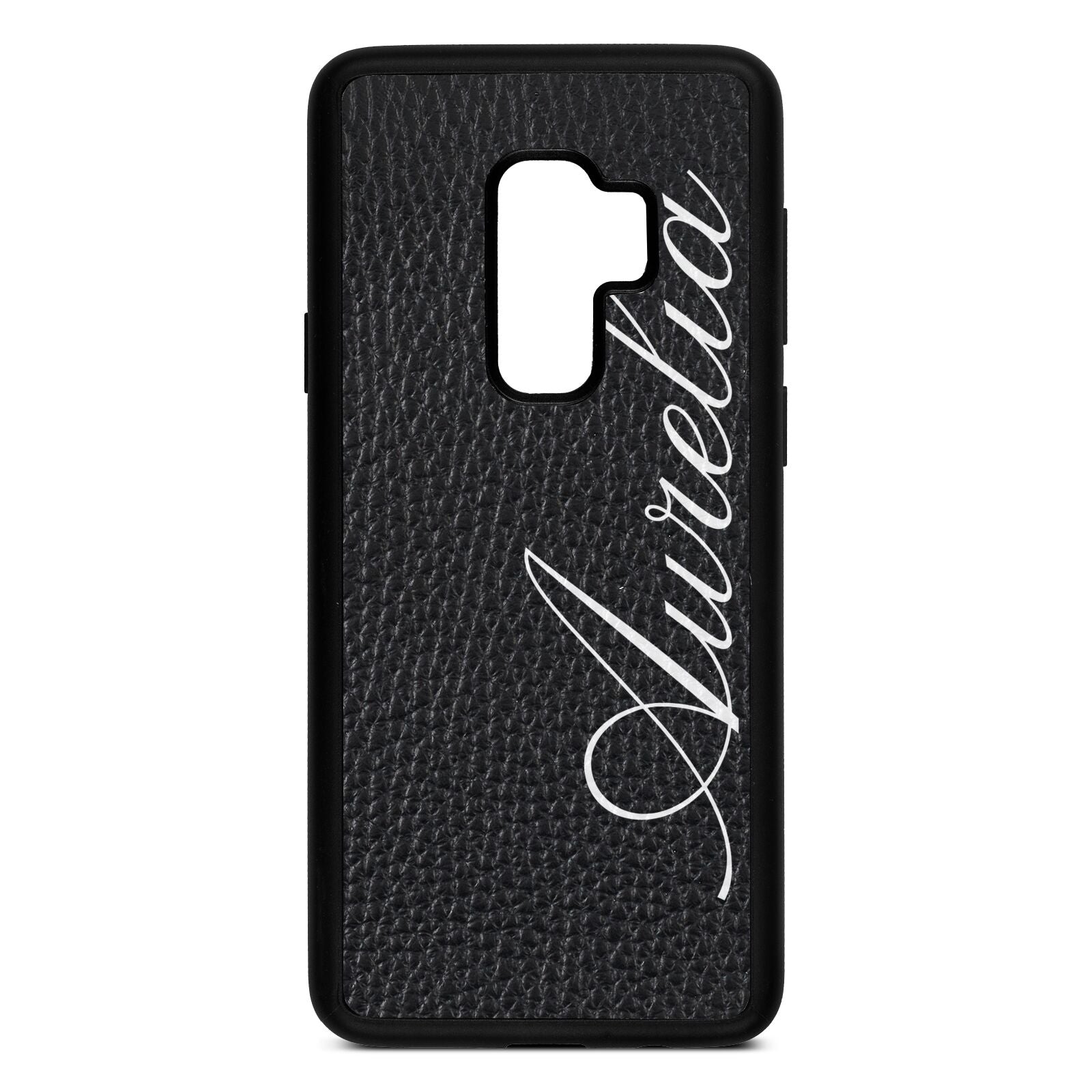 Personalised Text Black Pebble Leather Samsung S9 Plus Case