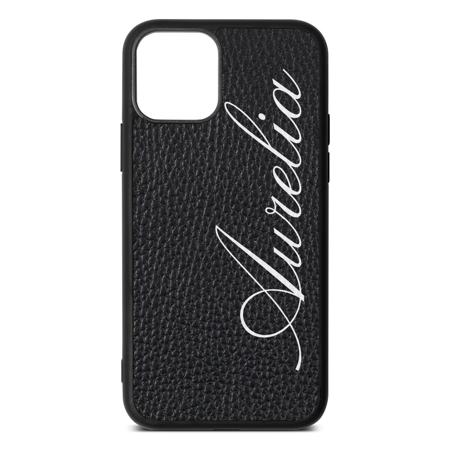 Personalised Text Black Pebble Leather iPhone 11 Case