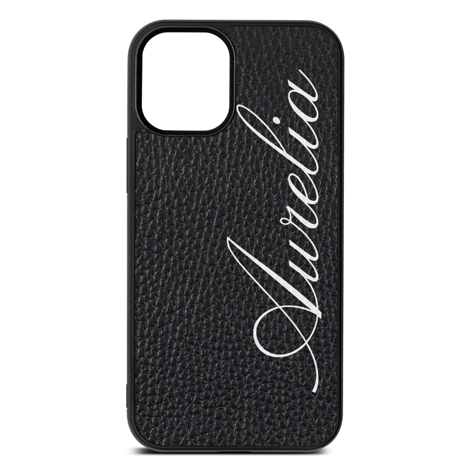 Personalised Text Black Pebble Leather iPhone 12 Mini Case