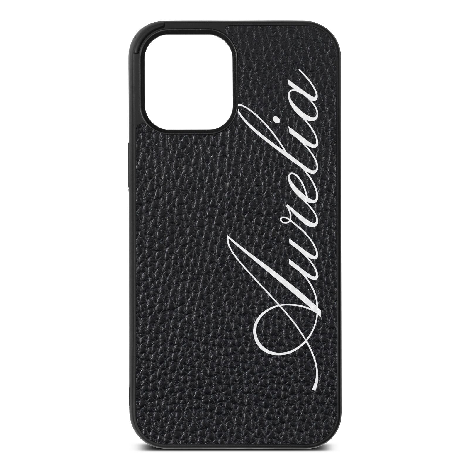 Personalised Text Black Pebble Leather iPhone 12 Pro Max Case