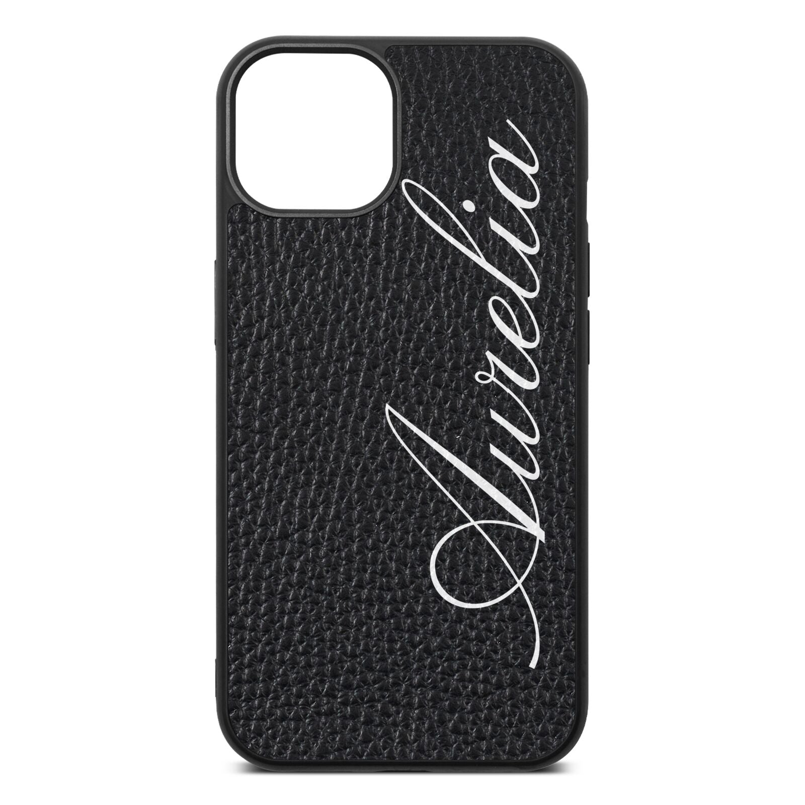 Personalised Text Black Pebble Leather iPhone 13 Case