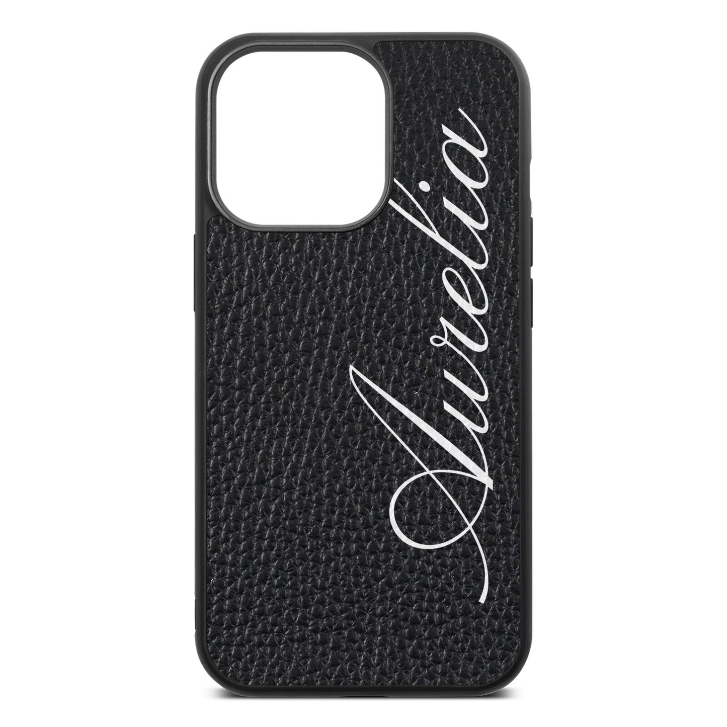 Personalised Text Black Pebble Leather iPhone 13 Pro Case