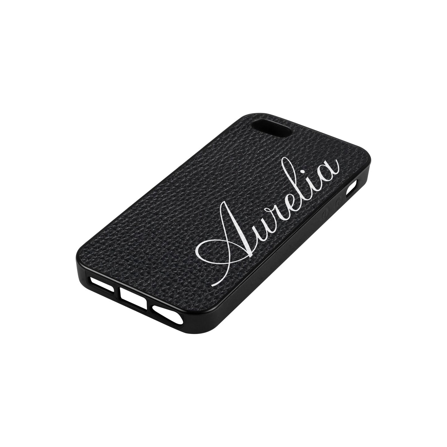 Personalised Text Black Pebble Leather iPhone 5 Case Side Angle