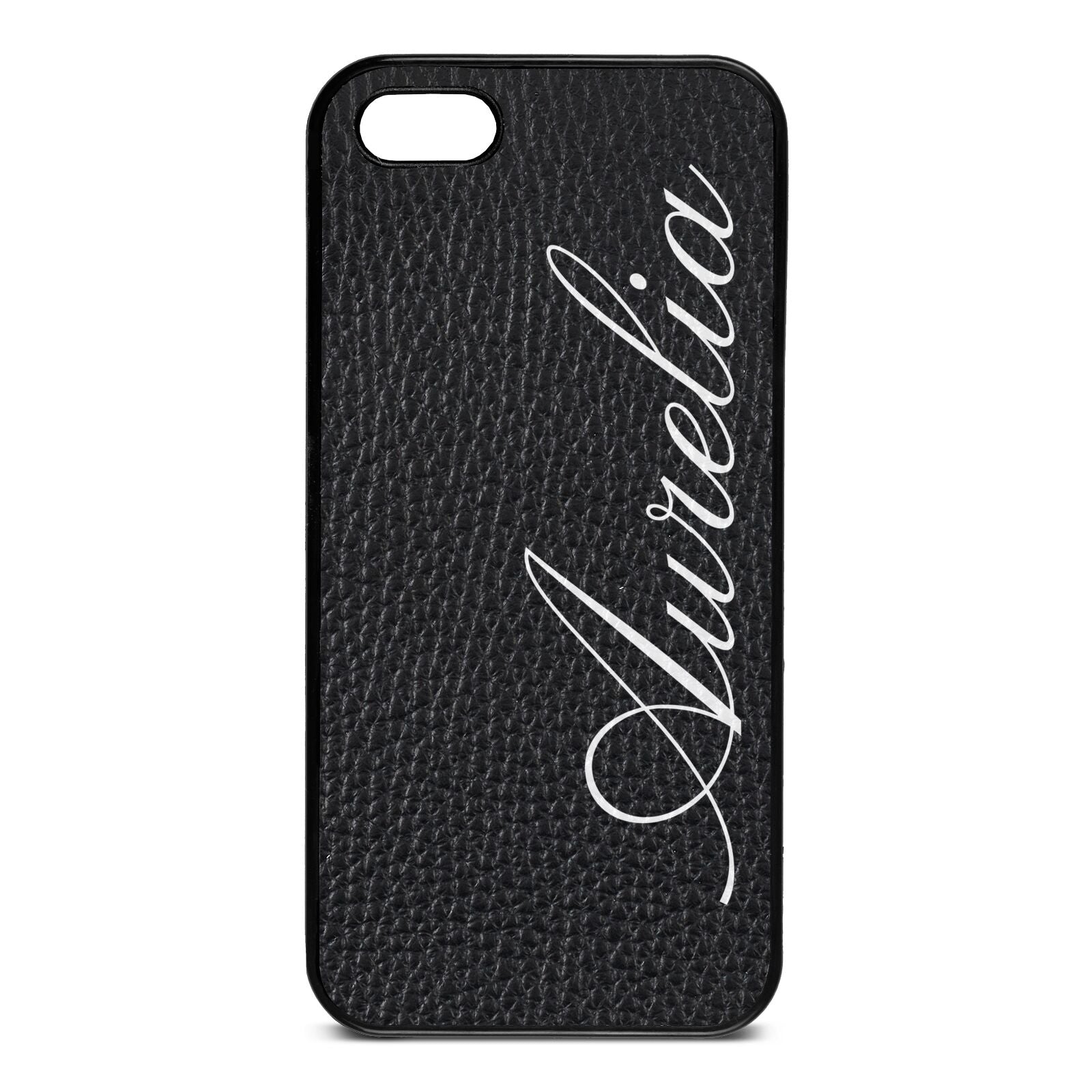 Personalised Text Black Pebble Leather iPhone 5 Case