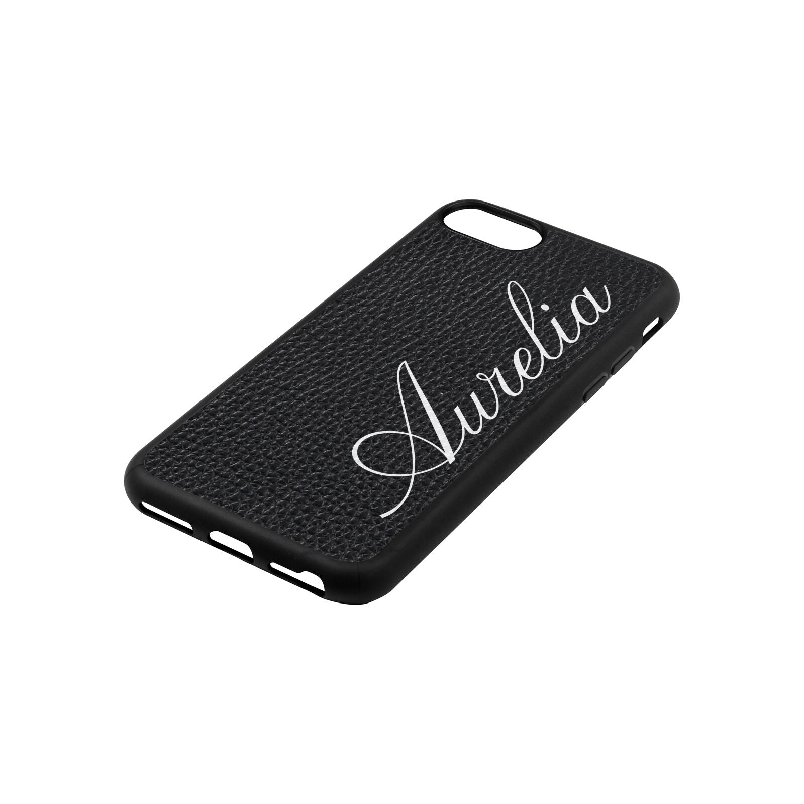 Personalised Text Black Pebble Leather iPhone 8 Case Side Angle