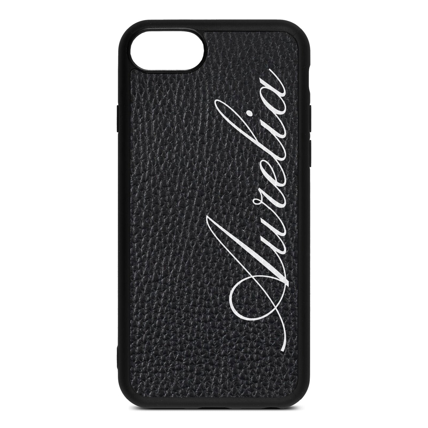 Personalised Text Black Pebble Leather iPhone 8 Case