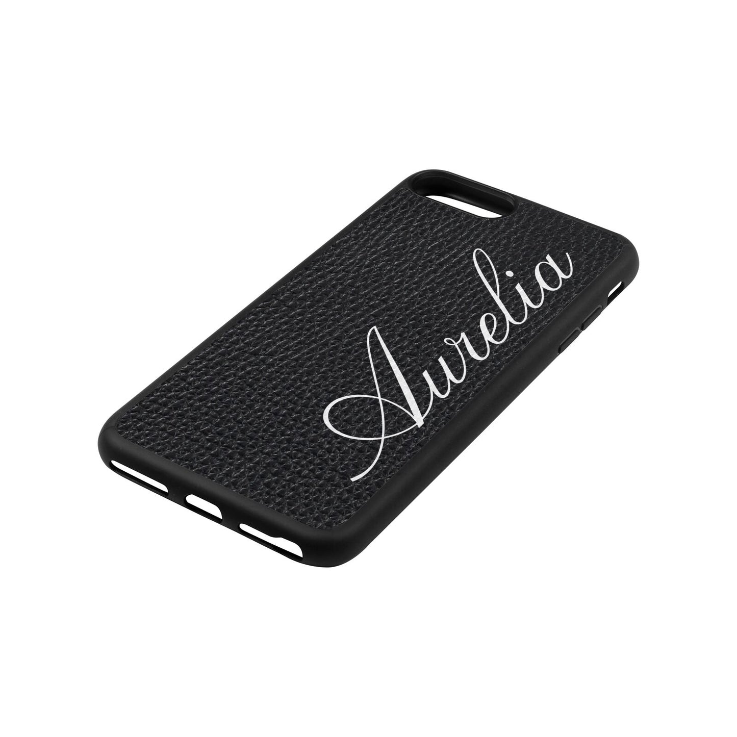 Personalised Text Black Pebble Leather iPhone 8 Plus Case Side Angle