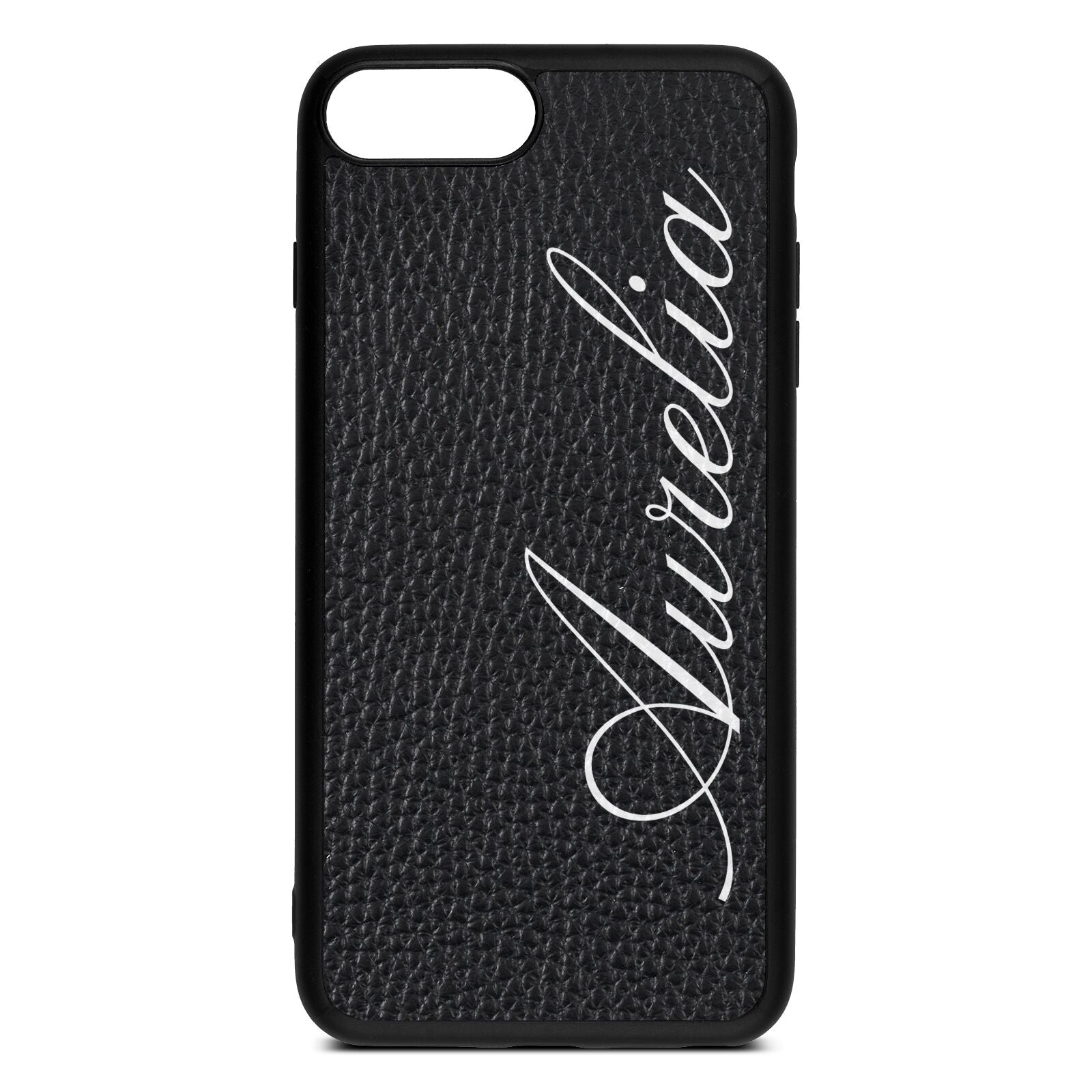 Personalised Text Black Pebble Leather iPhone 8 Plus Case