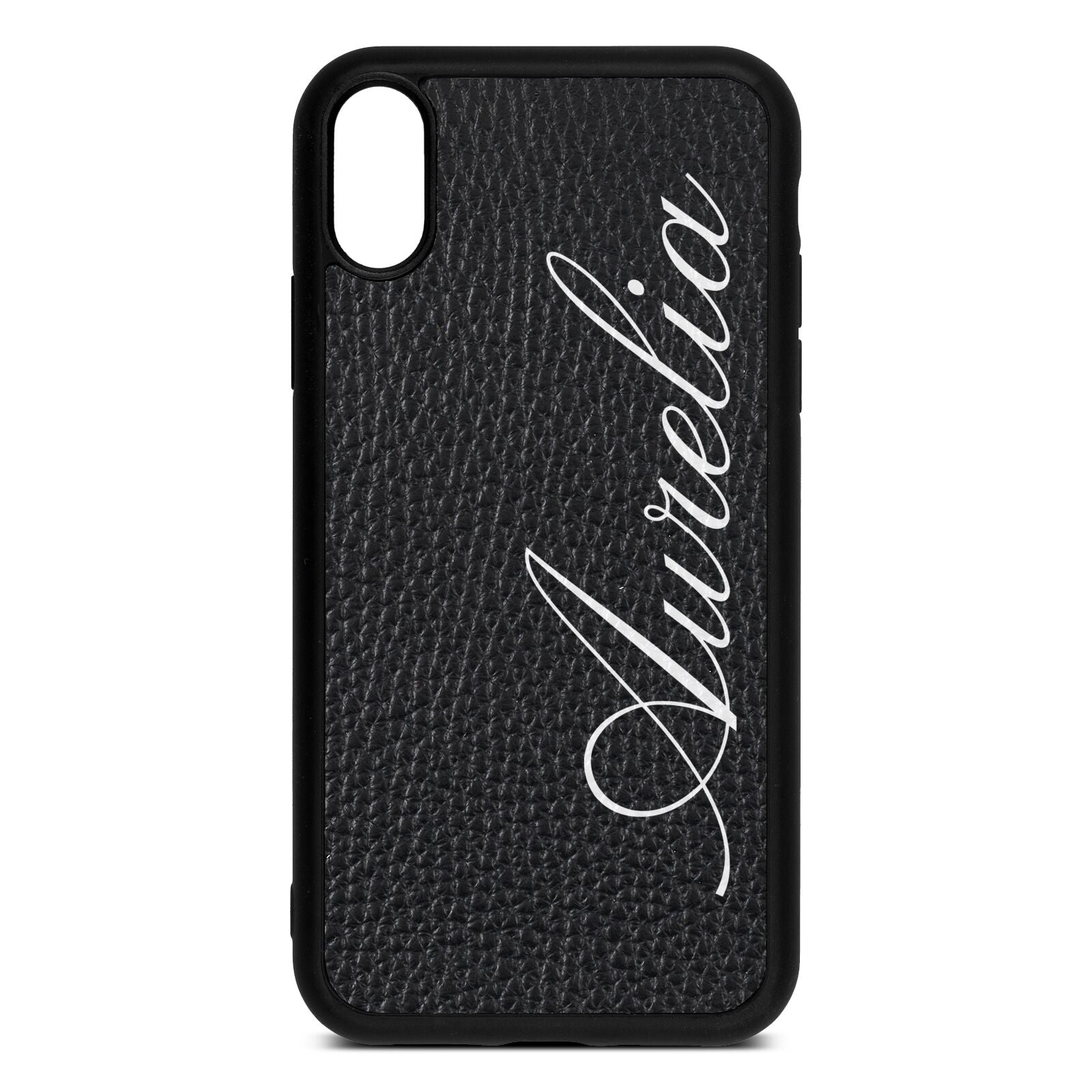 Personalised Text Black Pebble Leather iPhone Xr Case