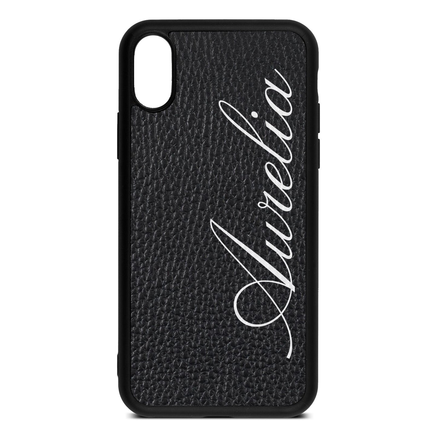 Personalised Text Black Pebble Leather iPhone Xs Case