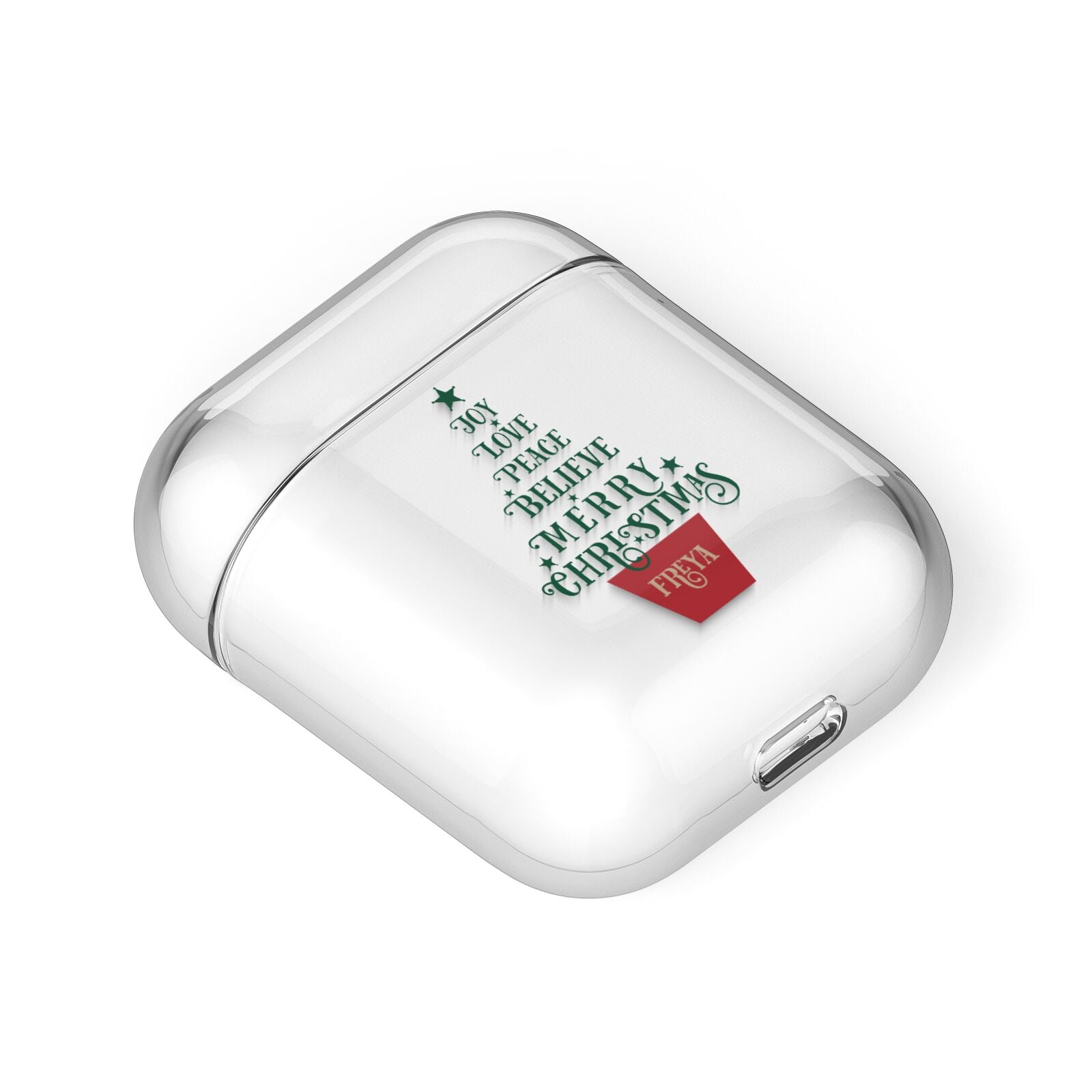 Personalised Text Christmas Tree AirPods Case Laid Flat