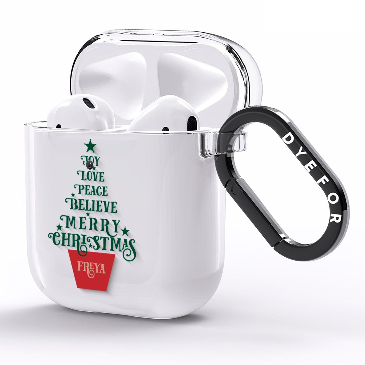 Personalised Text Christmas Tree AirPods Clear Case Side Image