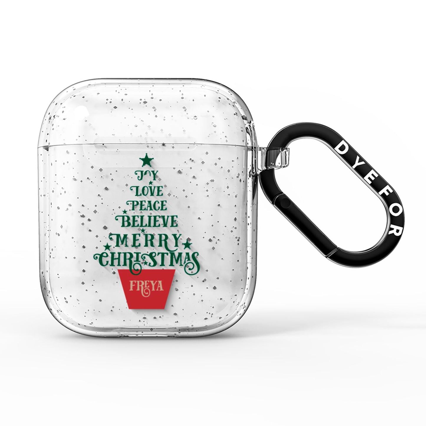 Personalised Text Christmas Tree AirPods Glitter Case