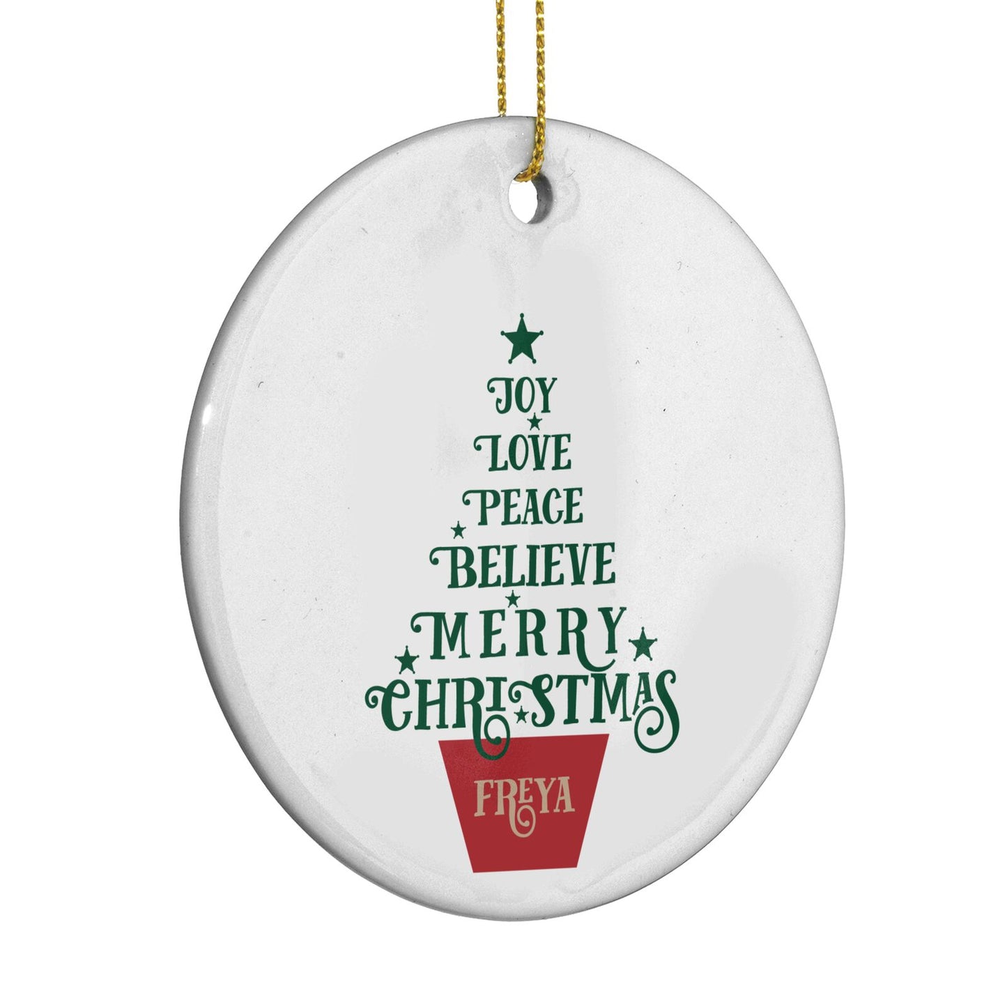 Personalised Text Christmas Tree Circle Decoration Side Angle