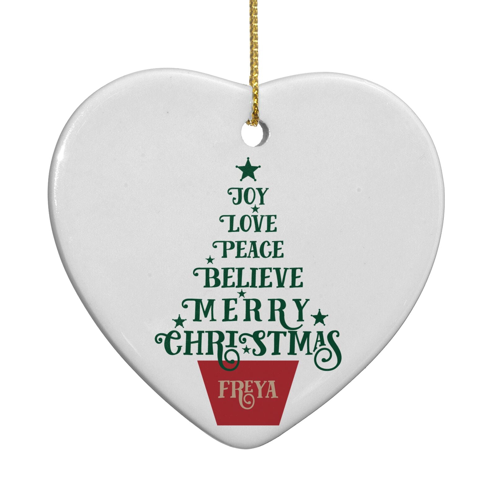 Personalised Text Christmas Tree Heart Decoration