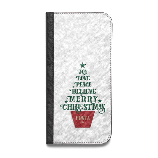 Personalised Text Christmas Tree Vegan Leather Flip iPhone Case