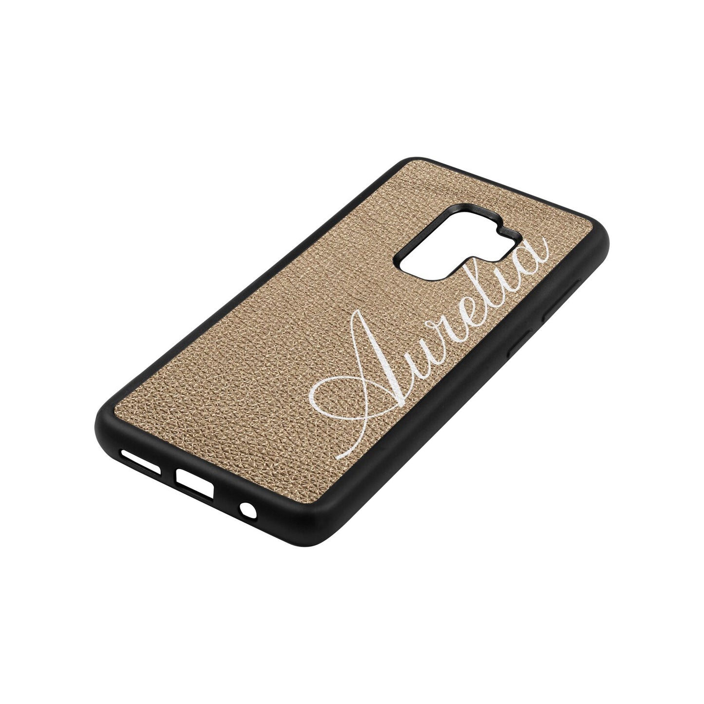 Personalised Text Gold Pebble Leather Samsung S9 Plus Case Side Angle