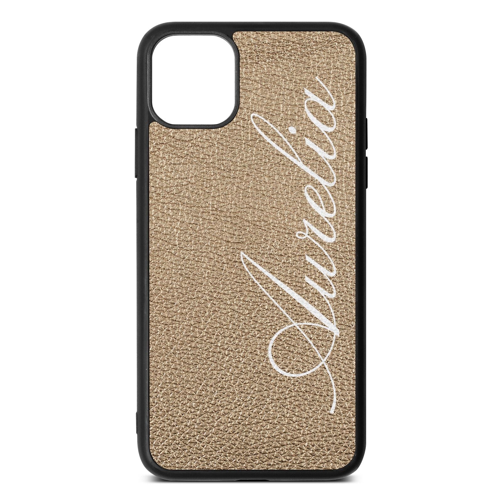 Personalised Text Gold Pebble Leather iPhone 11 Pro Max Case