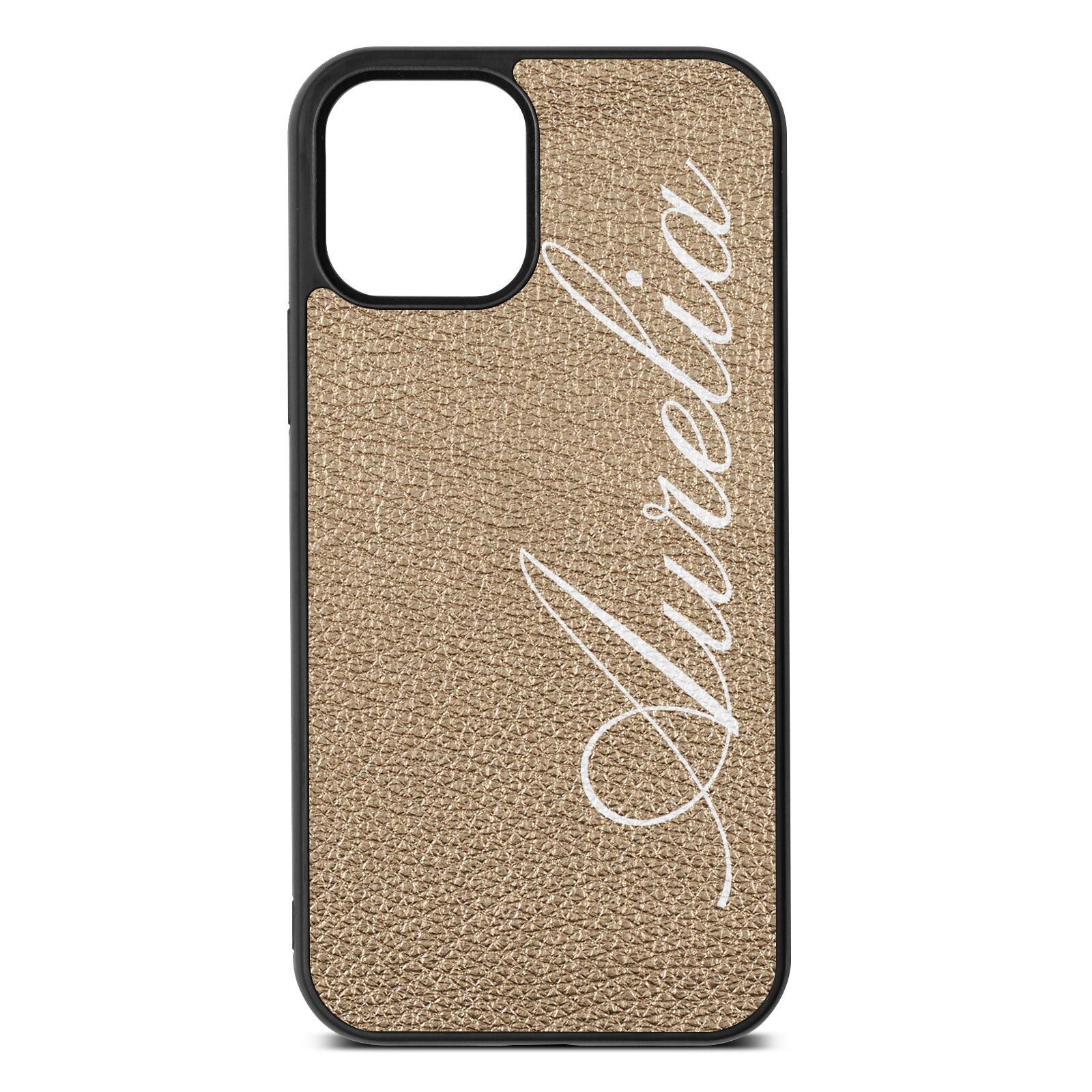 Personalised Text Gold Pebble Leather iPhone 12 Case