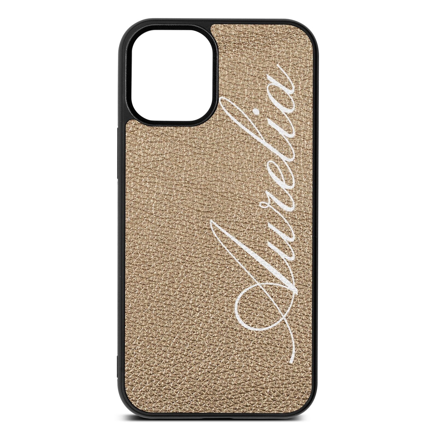 Personalised Text Gold Pebble Leather iPhone 12 Mini Case