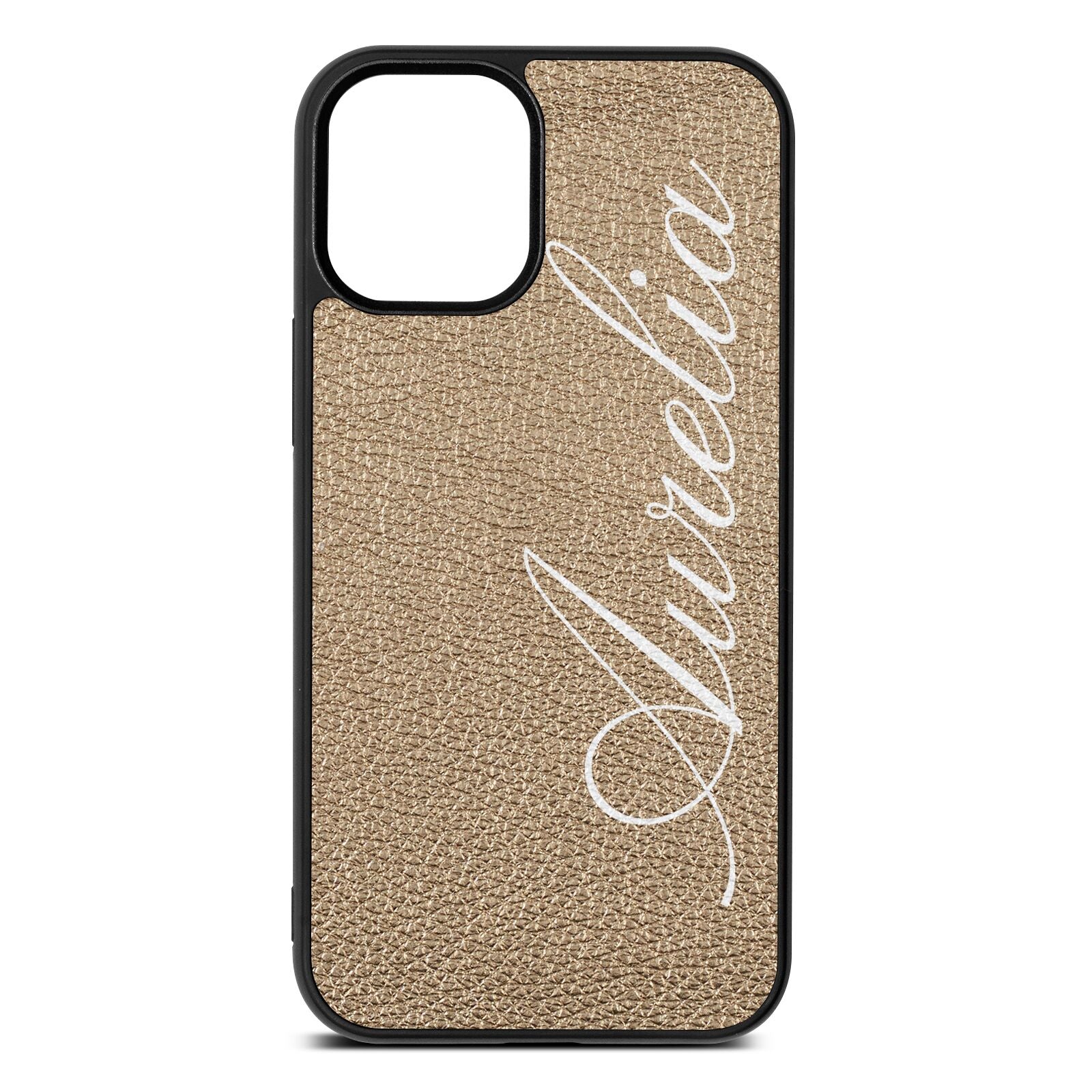 Personalised Text Gold Pebble Leather iPhone 12 Mini Case