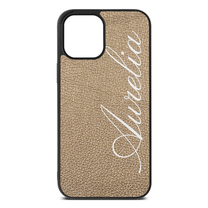 Personalised Text Gold Pebble Leather iPhone 12 Pro Max Case