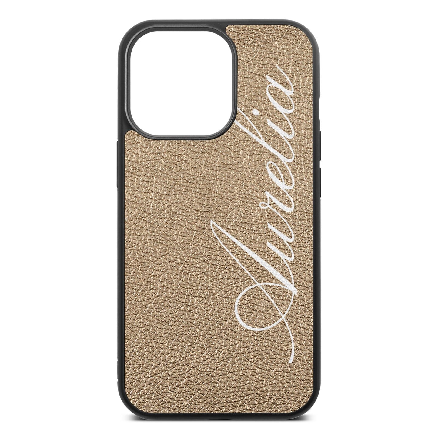 Personalised Text Gold Pebble Leather iPhone 13 Pro Case