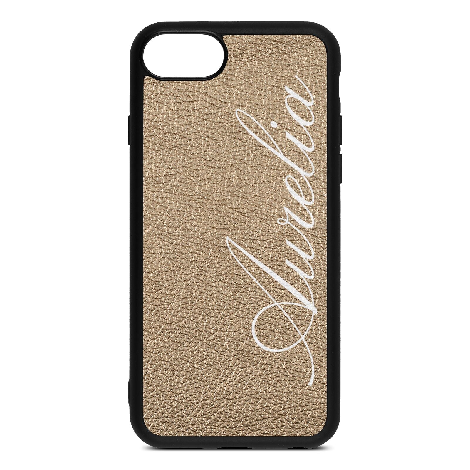 Personalised Text Gold Pebble Leather iPhone 8 Case