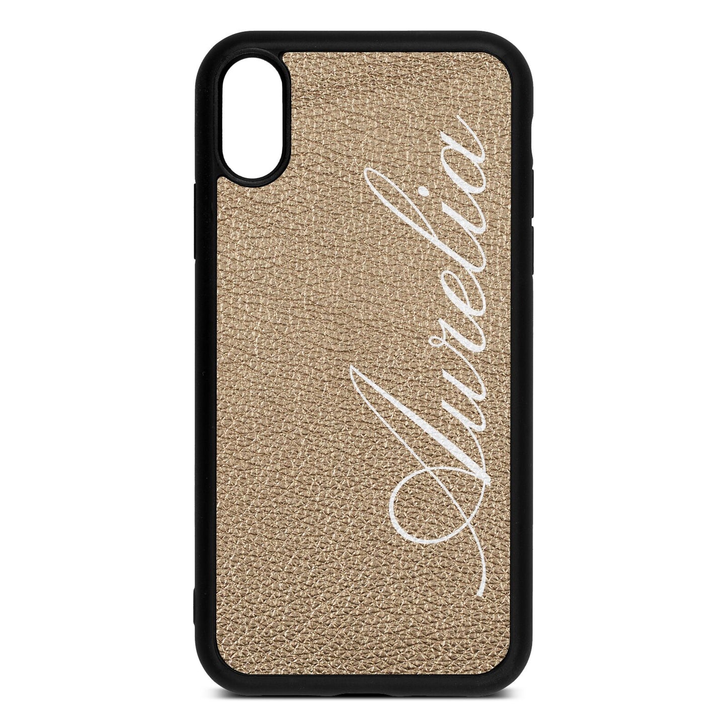 Personalised Text Gold Pebble Leather iPhone Xr Case