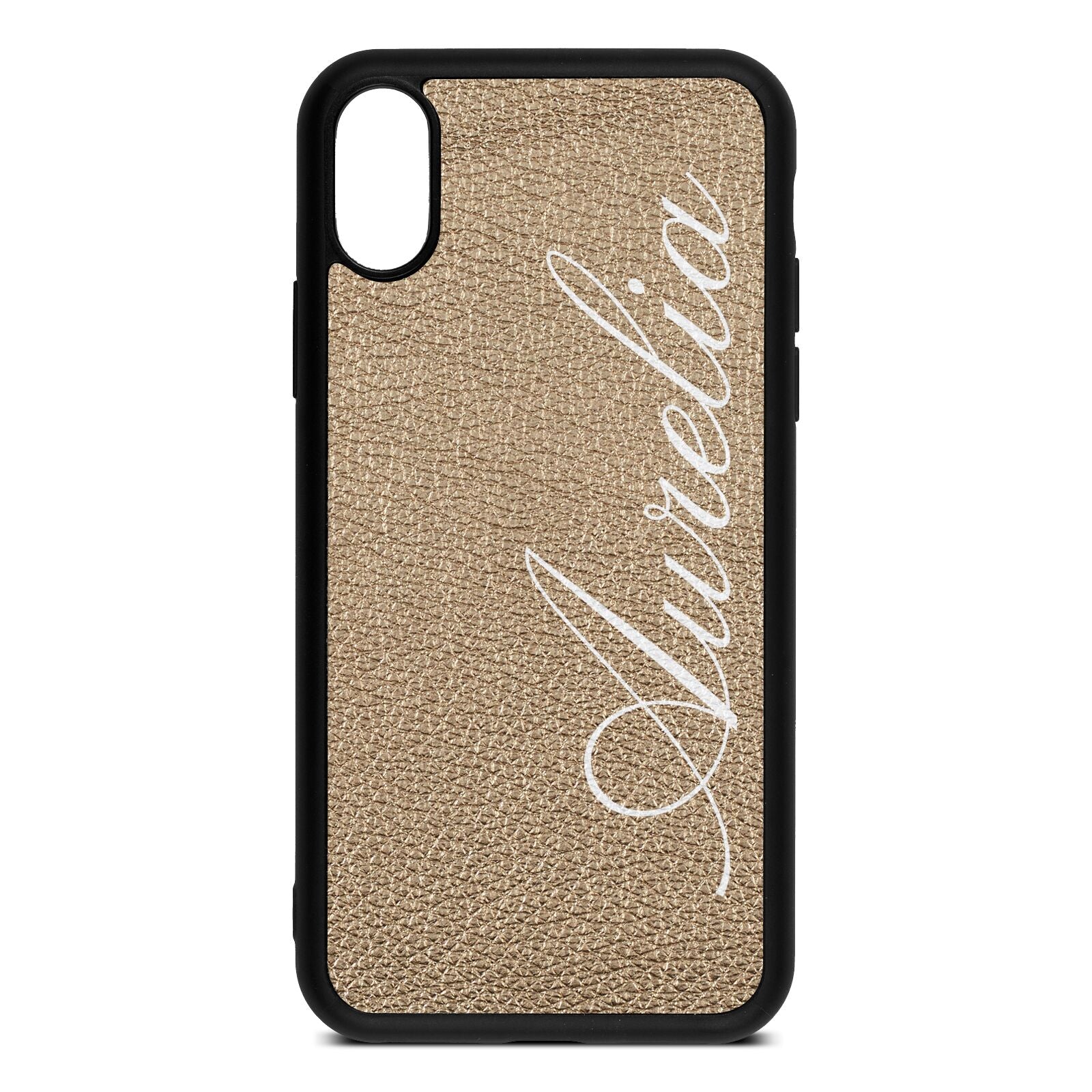 Personalised Text Gold Pebble Leather iPhone Xs Case