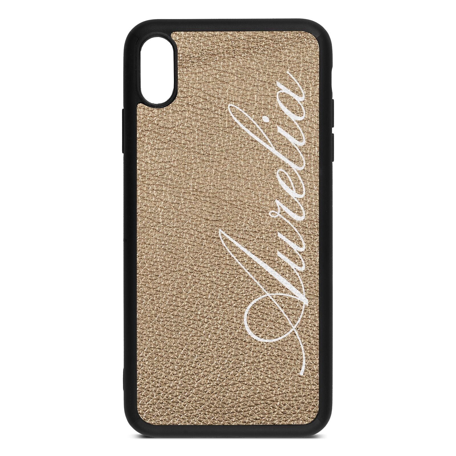 Personalised Text Gold Pebble Leather iPhone Xs Max Case