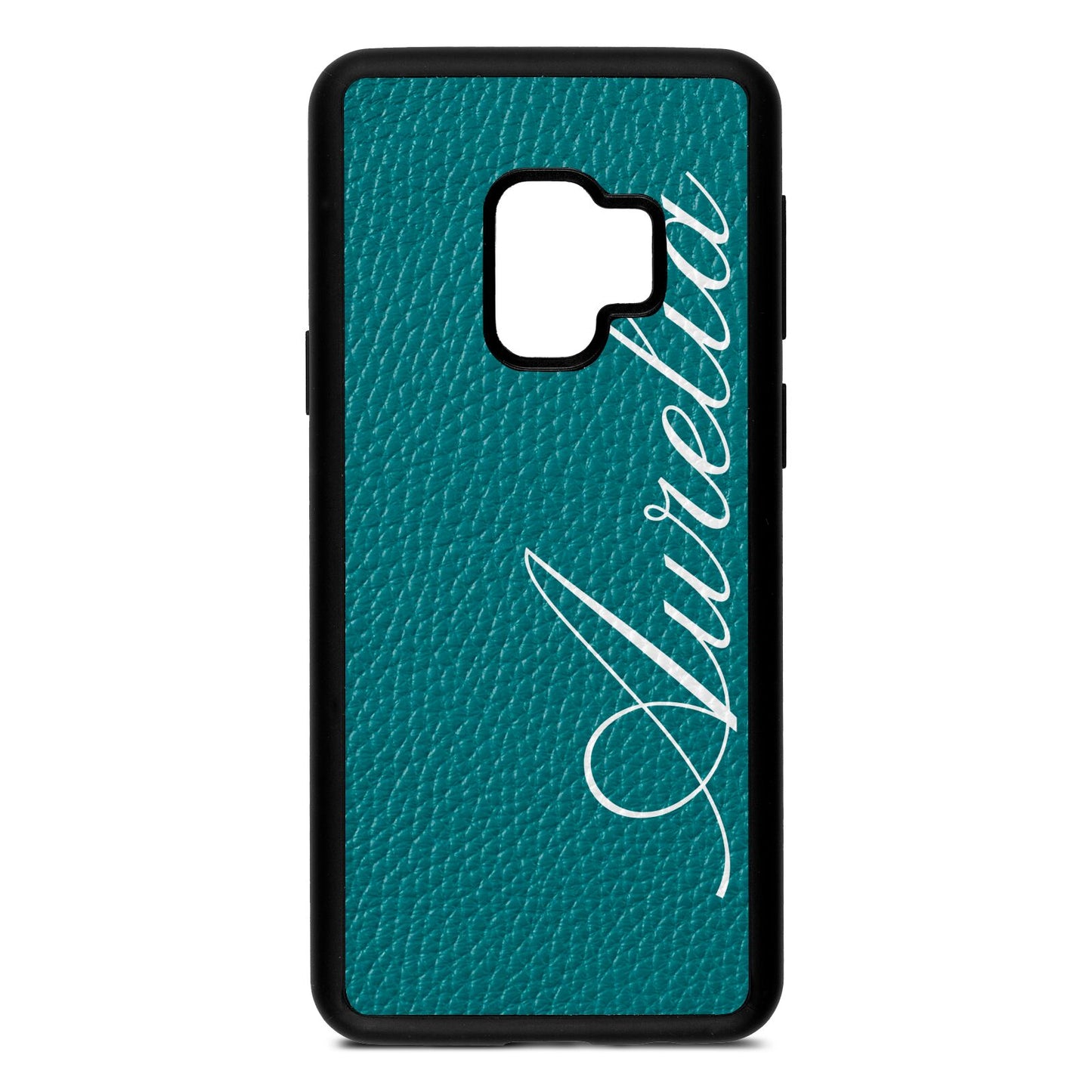 Personalised Text Green Pebble Leather Samsung S9 Case