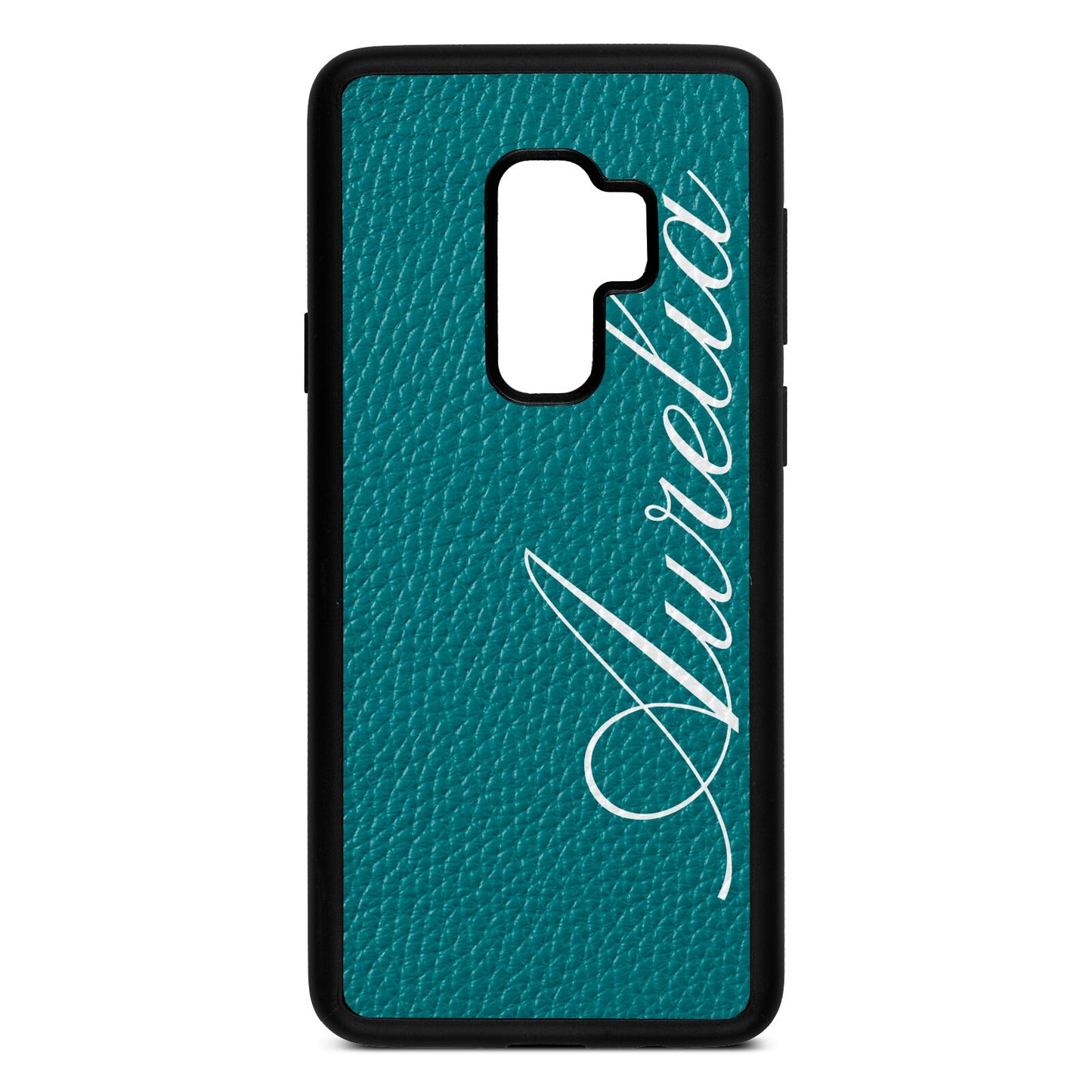 Personalised Text Green Pebble Leather Samsung S9 Plus Case