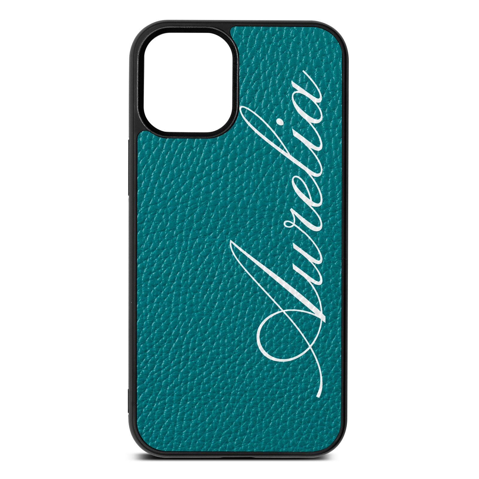 Personalised Text Green Pebble Leather iPhone 12 Mini Case