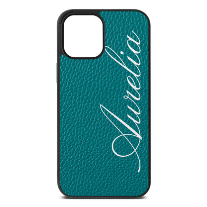 Personalised Text Green Pebble Leather iPhone 12 Pro Max Case