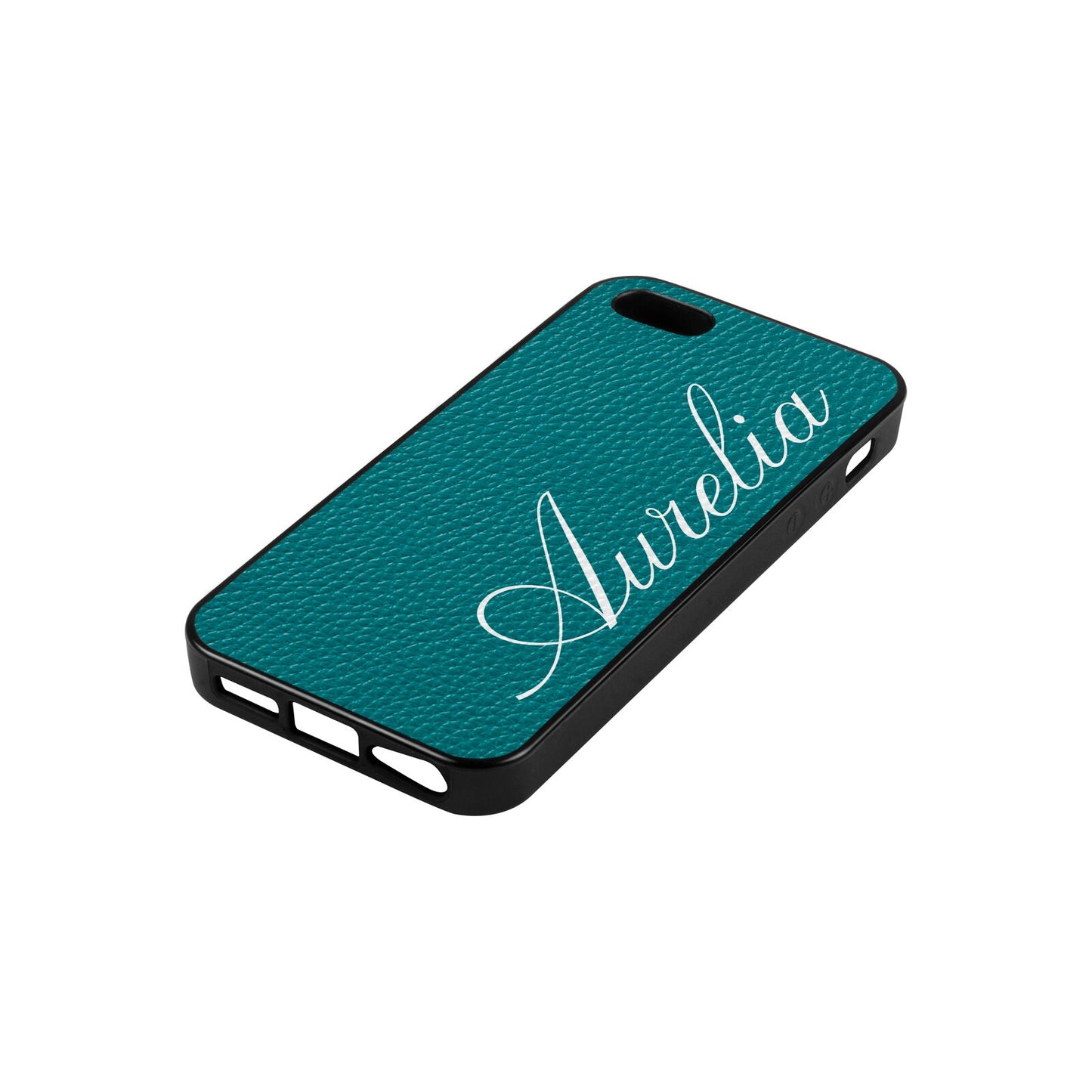 Personalised Text Green Pebble Leather iPhone 5 Case Side Angle