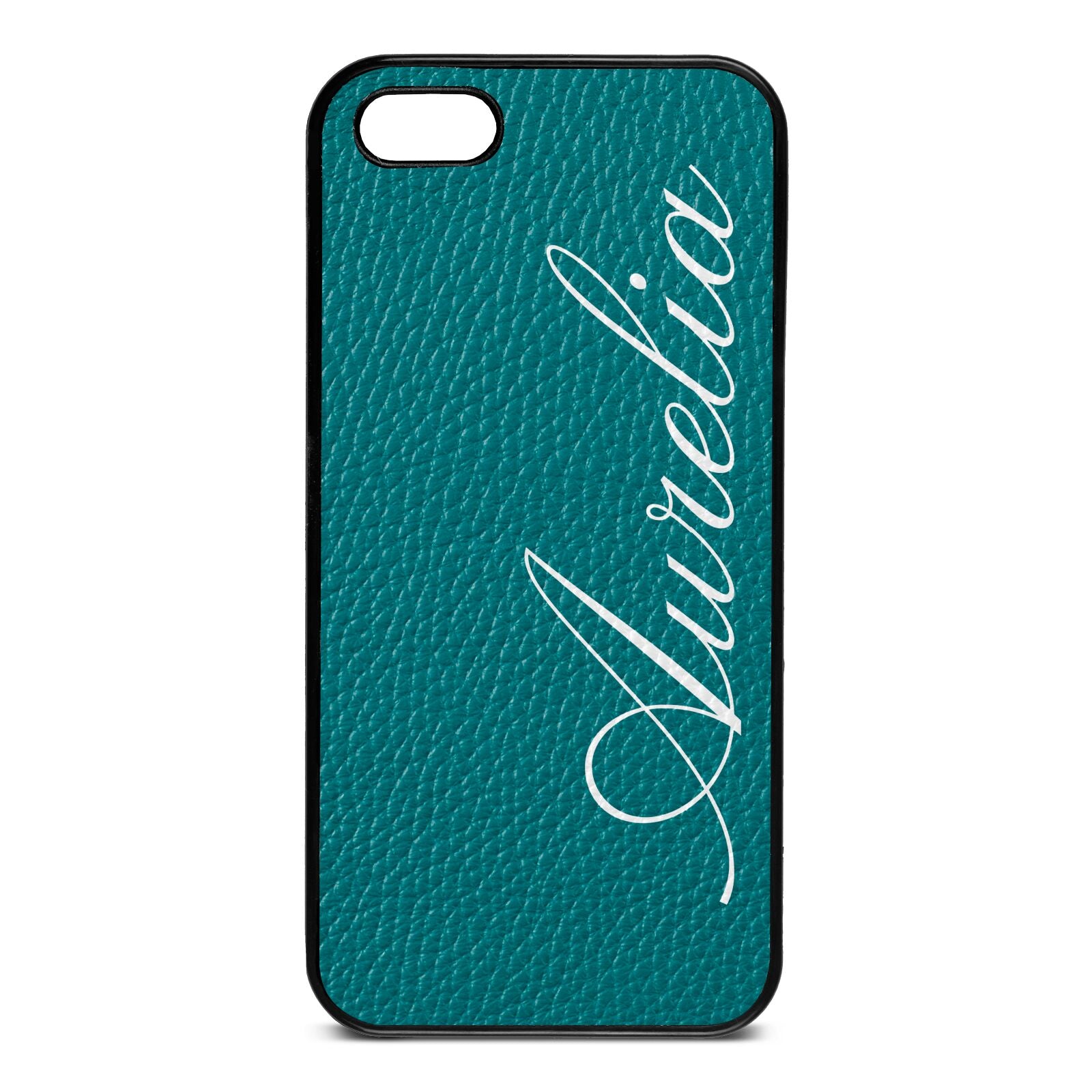 Personalised Text Green Pebble Leather iPhone 5 Case