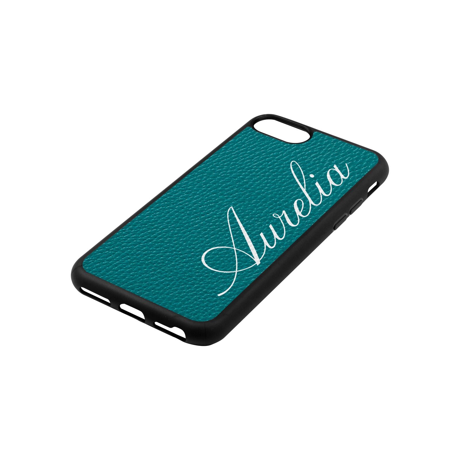 Personalised Text Green Pebble Leather iPhone 8 Case Side Angle