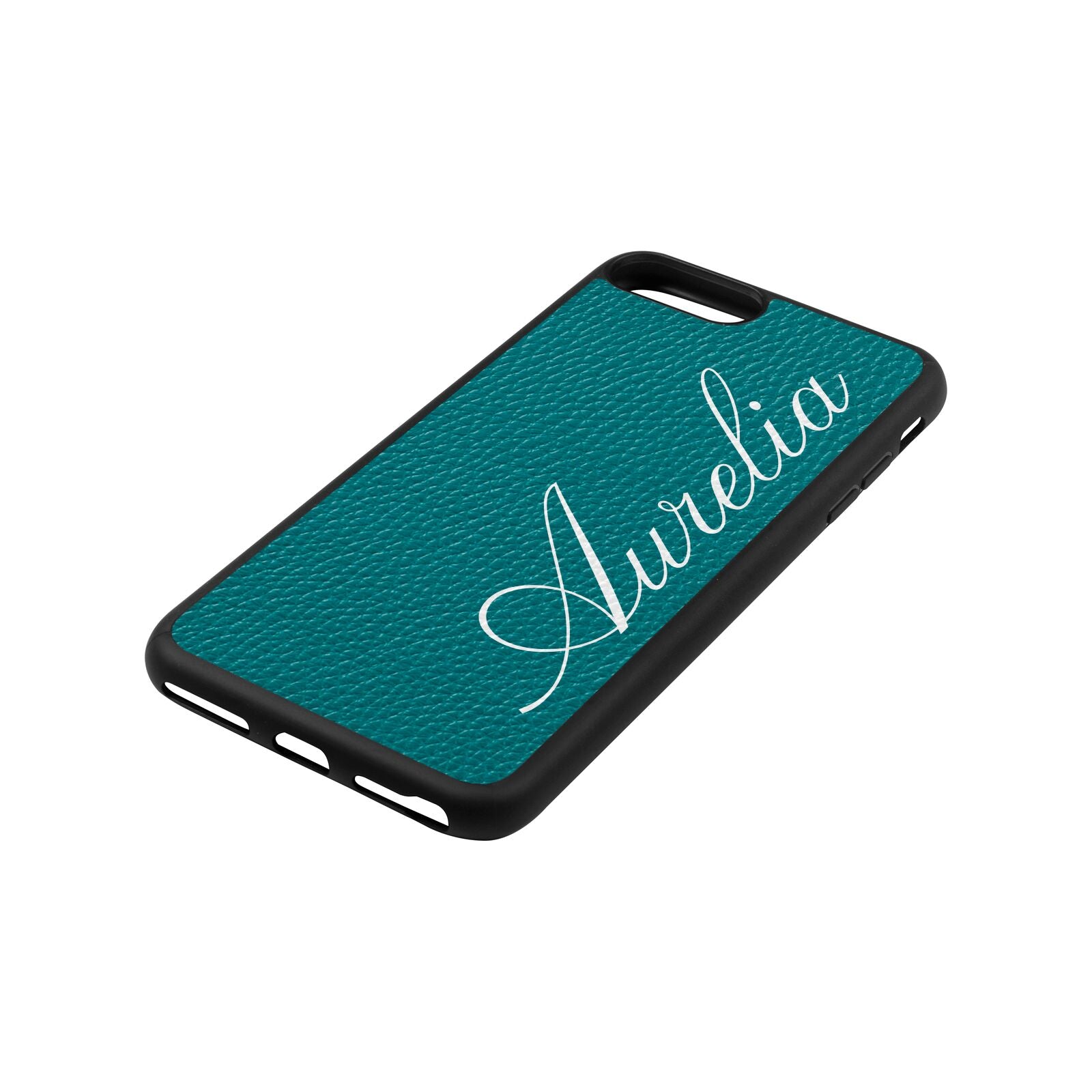 Personalised Text Green Pebble Leather iPhone 8 Plus Case Side Angle