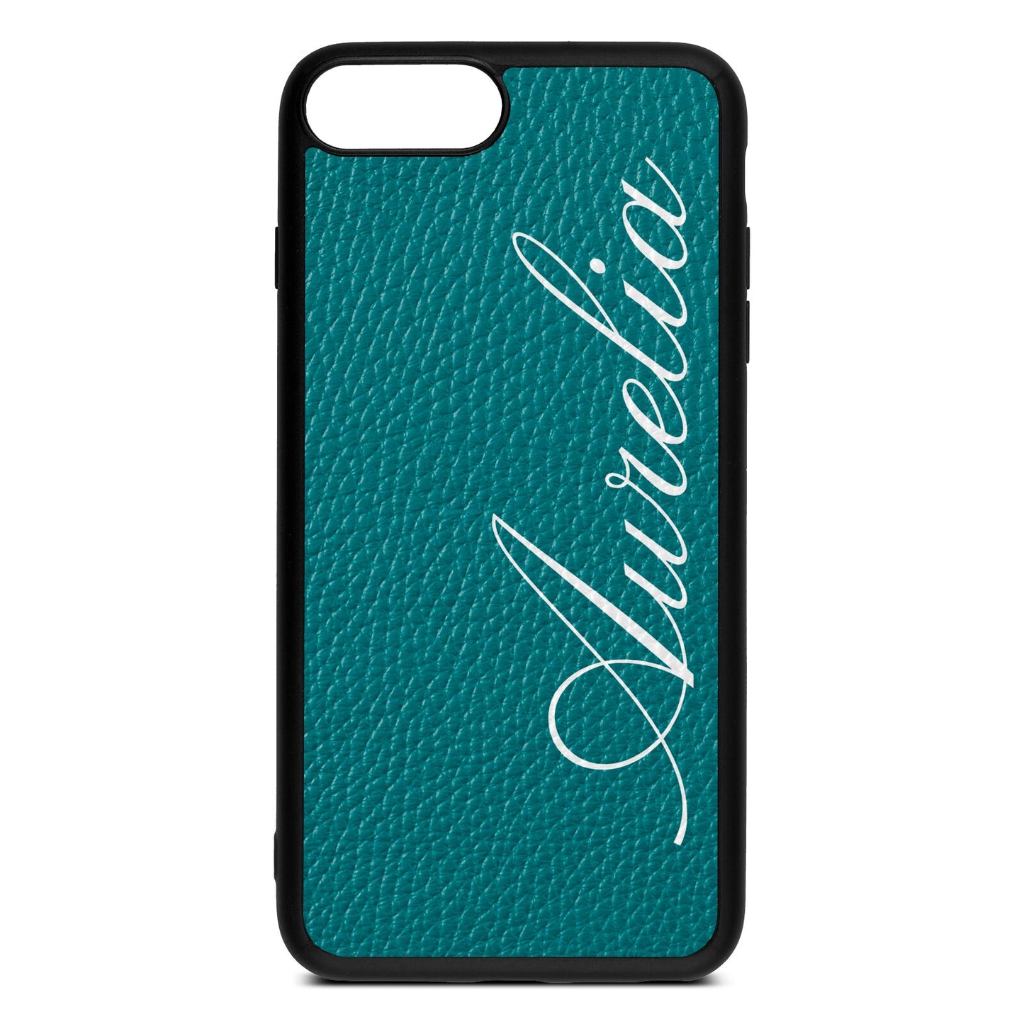 Personalised Text Green Pebble Leather iPhone 8 Plus Case