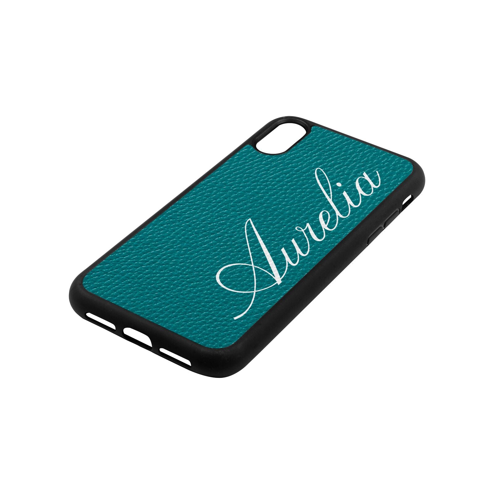 Personalised Text Green Pebble Leather iPhone Xr Case Side Angle