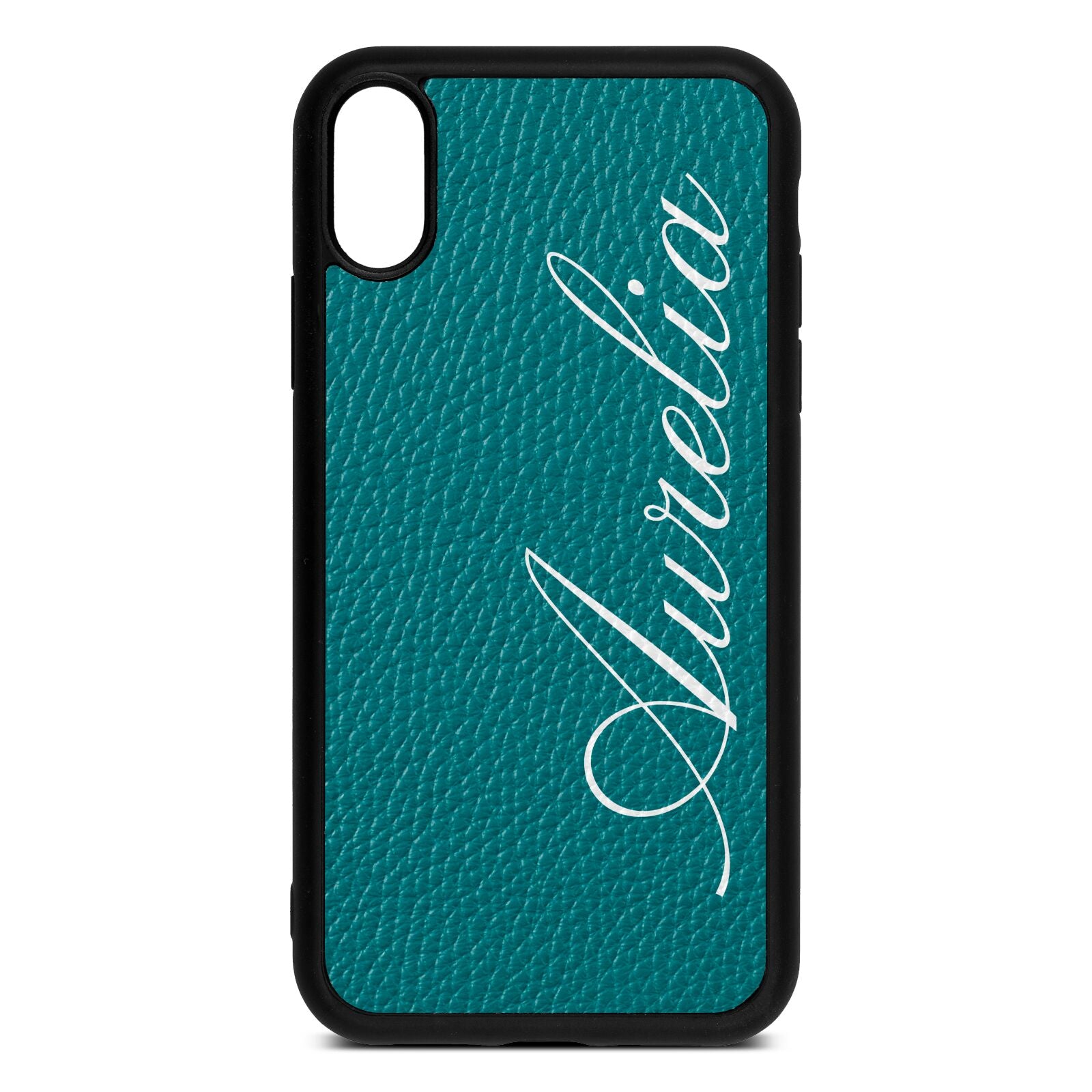 Personalised Text Green Pebble Leather iPhone Xr Case