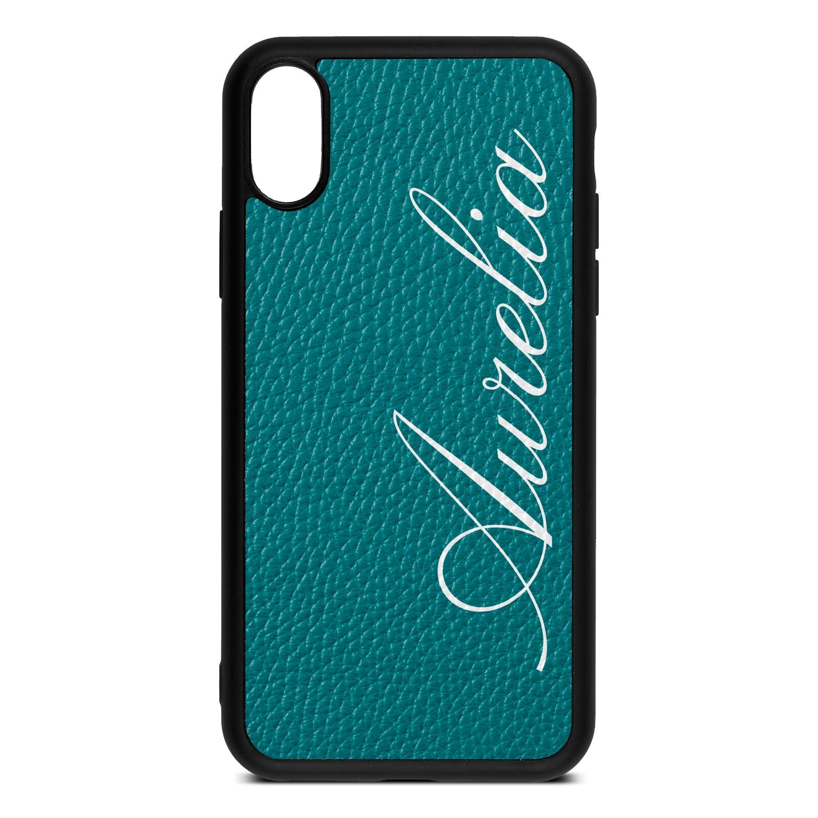 Personalised Text Green Pebble Leather iPhone Xs Case