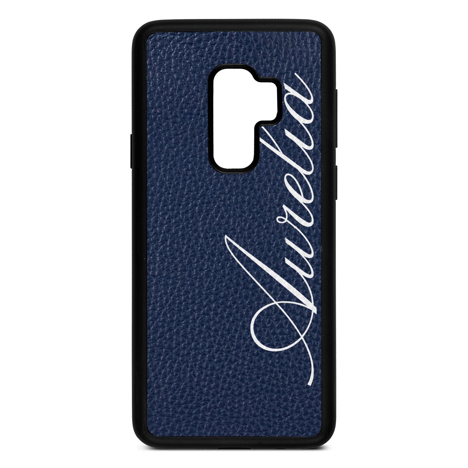 Personalised Text Navy Blue Pebble Leather Samsung S9 Plus Case