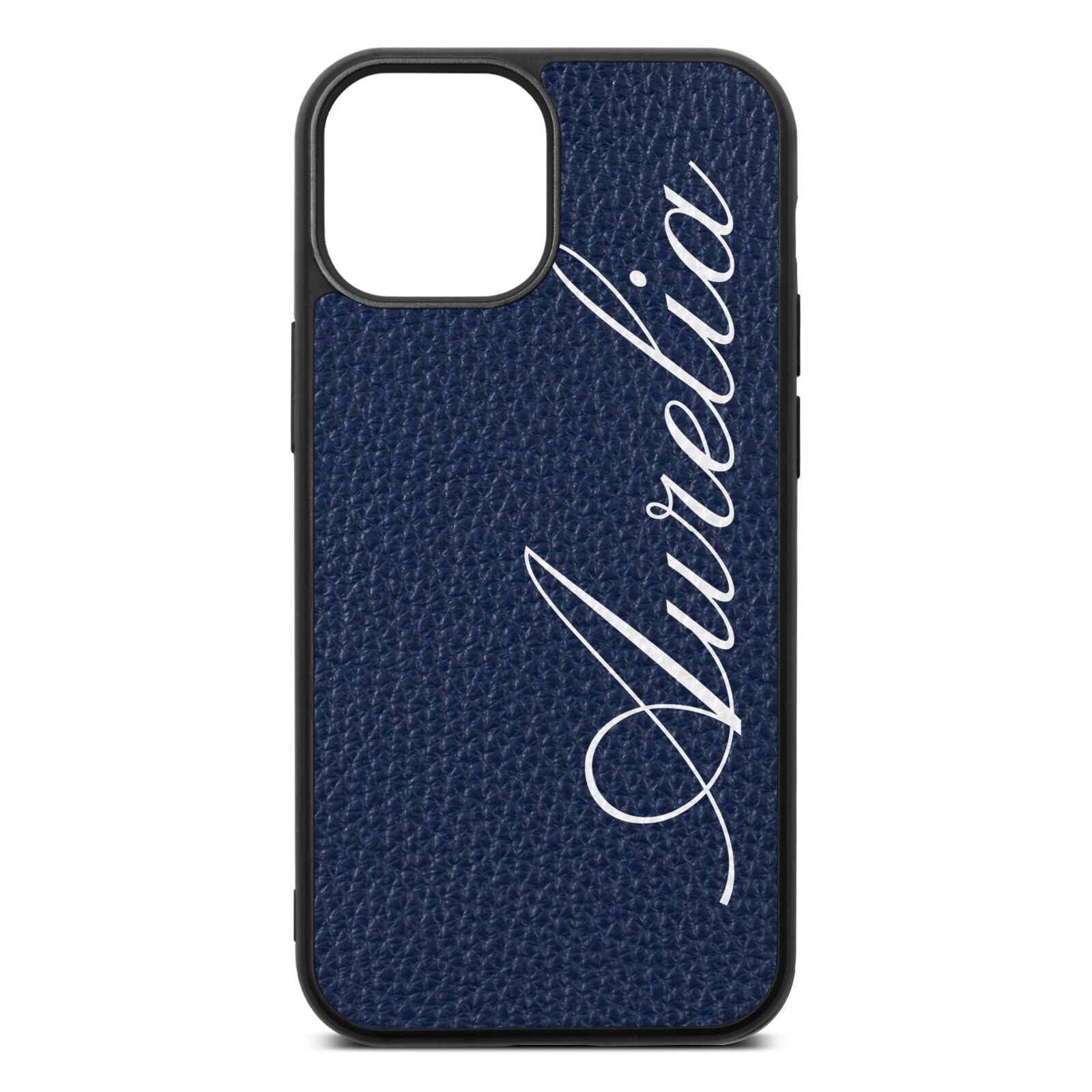 Personalised Text Navy Blue Pebble Leather iPhone 13 Mini Case