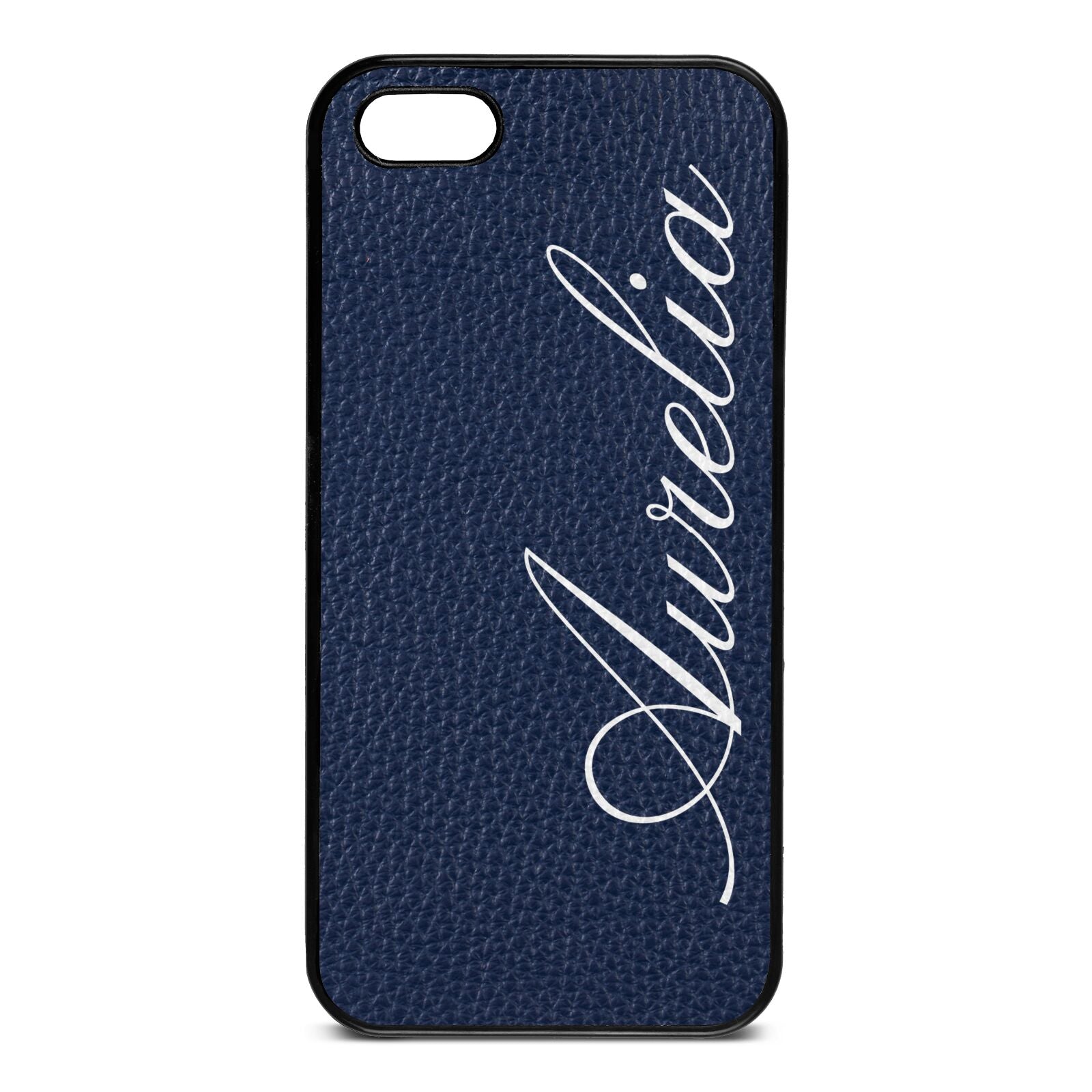 Personalised Text Navy Blue Pebble Leather iPhone 5 Case